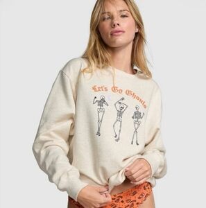 Victoria's Secret PINK halloween LET’S GO GHOULS SKELETON Ivy  SWEATSHIRT NEW